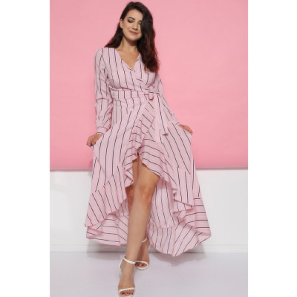 Stripe Frill Maxi Dress